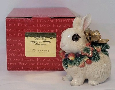  Fitz And Floyd ''Snowy Woods Small Box W/ Figure'' 19/1227 Adorable Bunny EUC