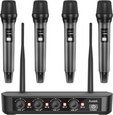 Kabelloses Mikrofonsystem mit 4er-Pack dynamischen Handmikrofonen, 100 m lange R
