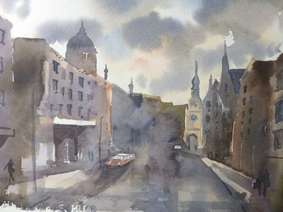Edinburgh Schottland Aquarell Gemälde - signiert Original 