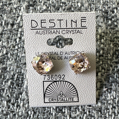 Destine Austrian Crystal Pink Cushion Cut Stud Earrings Square 2-Stone 736092