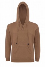 MEN HANDMADE ANDEAN ALPACA LIGHT BROWN PULLOVER HOODIE SZ M