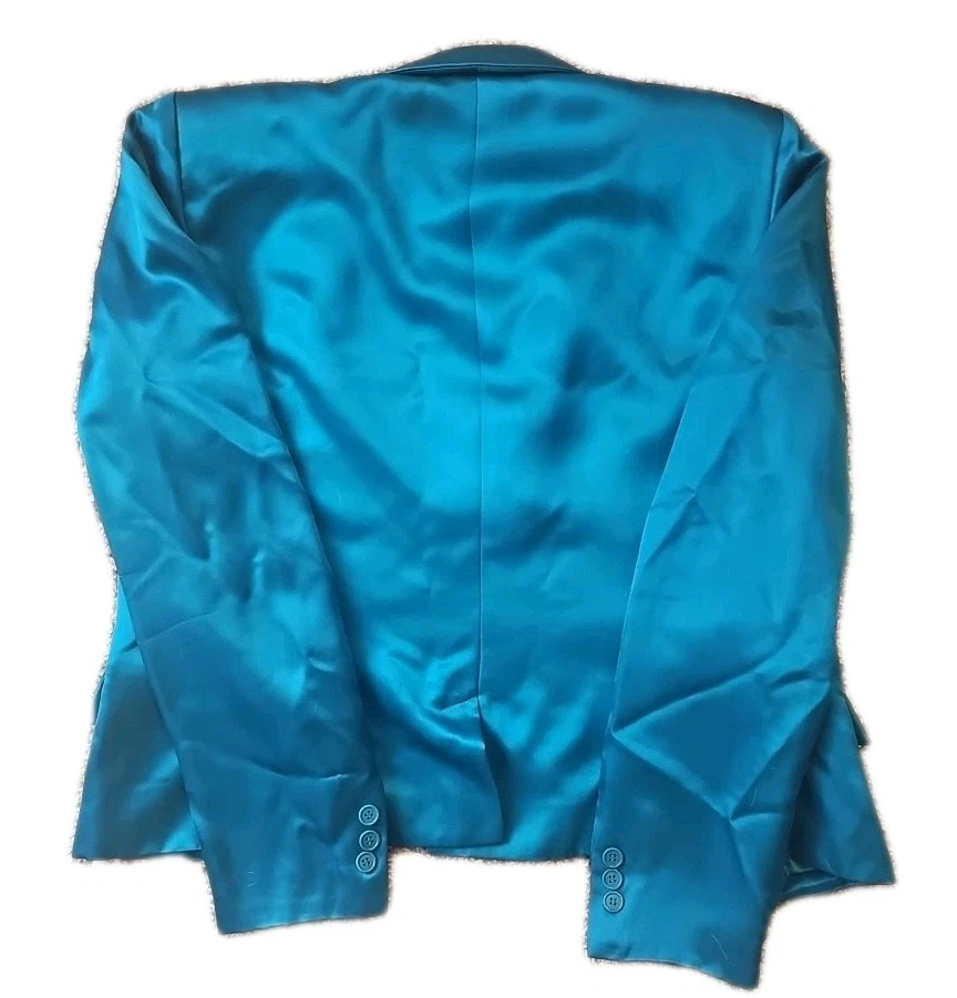 复古 Calvin Klein 女式丝绸西装外套 14 码单扣带肩垫 — 第 4/4 张图片