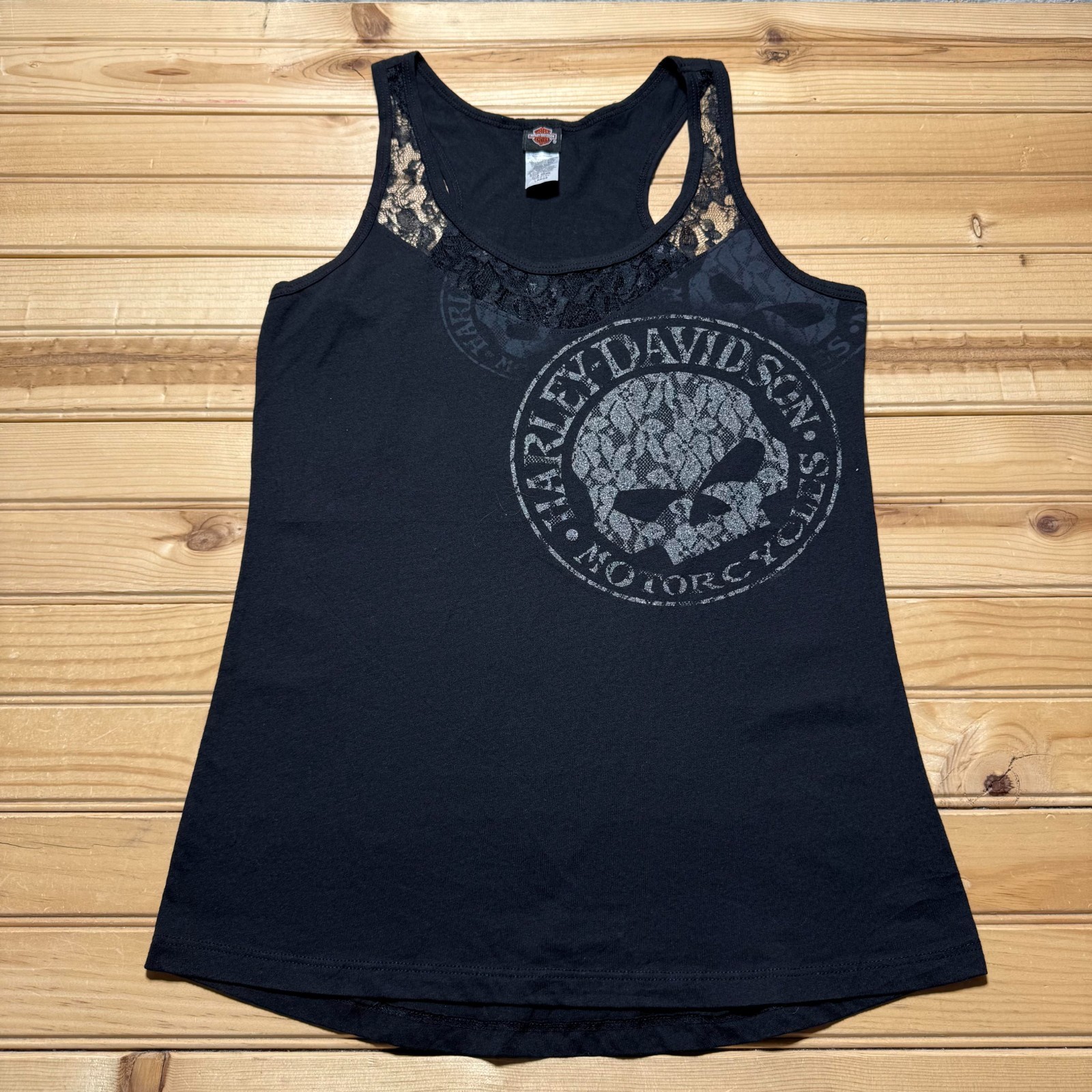 Vintage Y2K Harley-Davidson Skull Lace Trim Reading Pennsylvania Tank Top Large