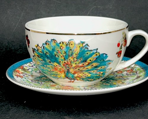 Grace's Teaware Porcelain Peacock Bird Teacup w/Butterflies & Flowers & Saucer - Picture 2 of 21