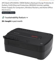 APC Back-UPS BE650G1 650VA 390W Battery Backup Surge Protection 8 Outlets RJ45