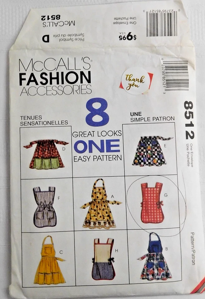 McCalls Pattern 8512 Misses  8 Aprons ~ Eight Styles One Size UNCUT FF - Image 3 of 4