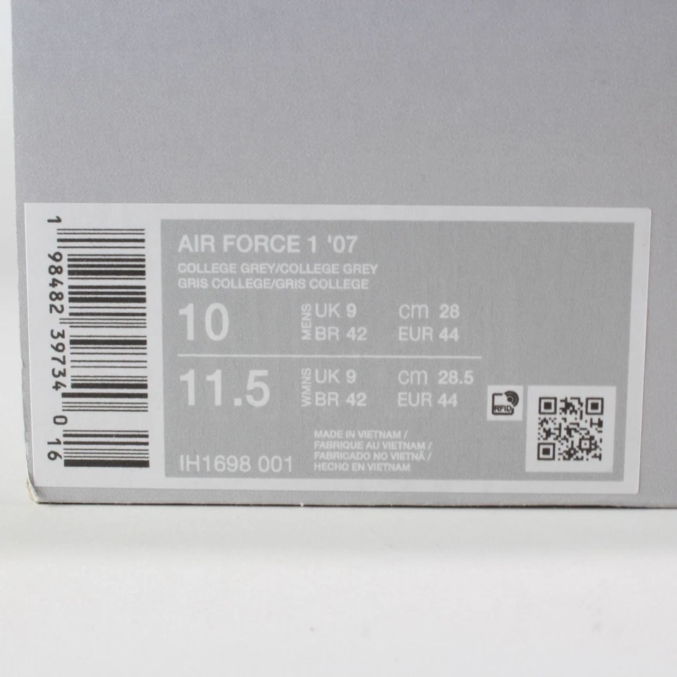 Zapatos Nike Air Force 1 '07 'Triple College Grey' IH1698-001 para hombre talla 10 Foto 3 de 4