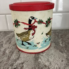Vintage Christmas Tin, Holly, Geese On Parade, The Potpourri Press Made in USA!