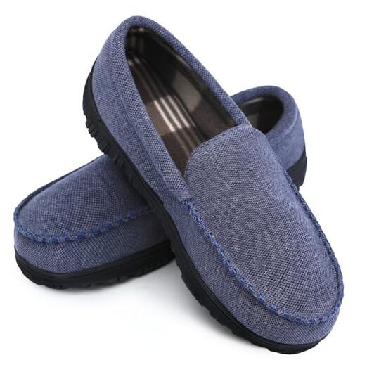 Mens Slippers Microsuede Moccasin Memory Foam House Shoes 13 Blue-image