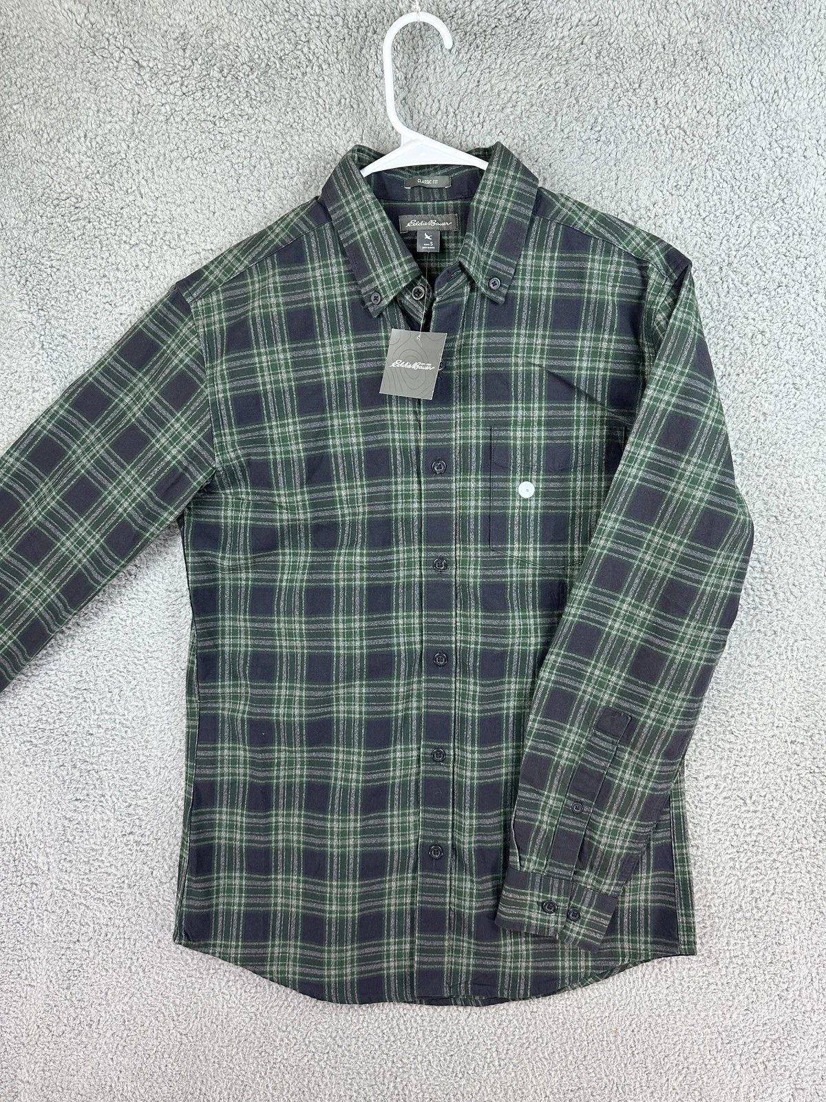 Eddie Bauer Shirt Mens Small Green Plaid Classic Fit Flannel Long Sleeve New