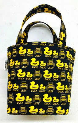 Handmade Fabric Lined Mini Tote Bag/Gift Bag Black Duck Jeep Print Reusable New