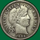 1902 Barber Dime Choice Very Fine VF+ Coin #34608