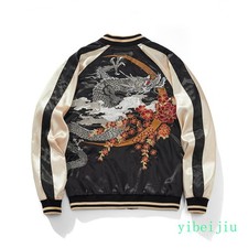 Spring Fashion Men's Varsity Baseball Jackets Embroidery Dragon Coats Clothes SZ