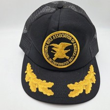 Vintage NRA Trucker Hat Cap Black Mesh Back Gold Leaf Made in USA