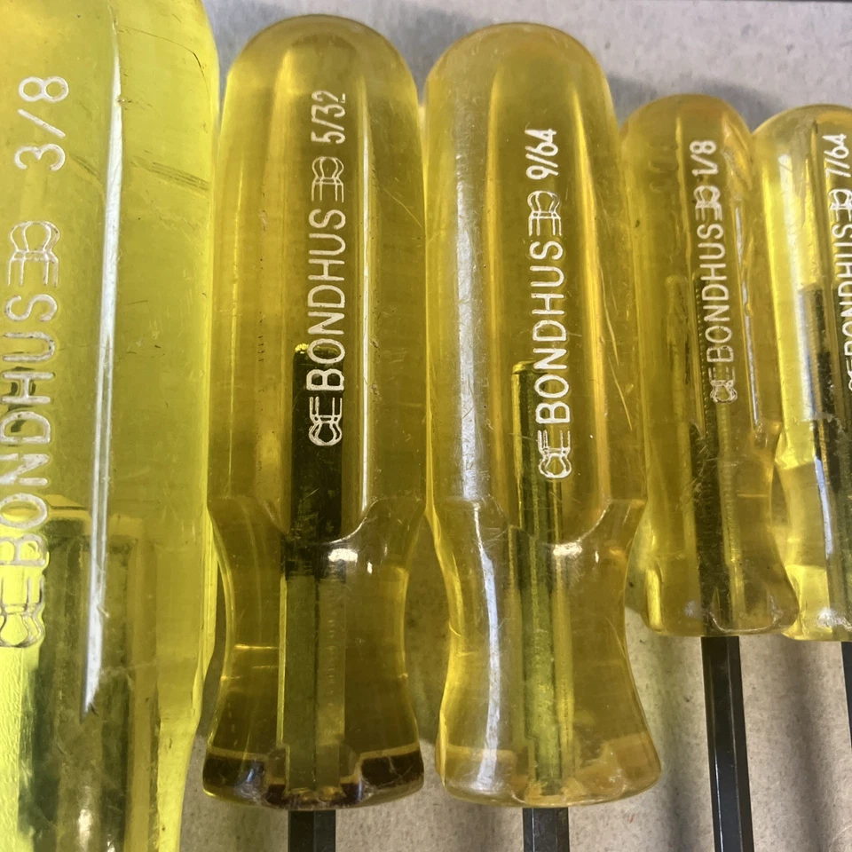 6 vtg BONDHUS HEX BALL END DRIVER ALLEN KEY WRENCH SCREWDRIVER SET 3/8 - 7/64” - Image 4 of 4