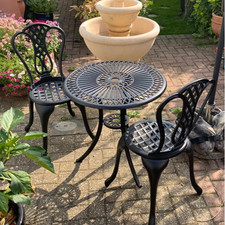 Cast Aluminium Bistro Set 3 Piece French Garden Patio Furniture 2 Chairs Table
