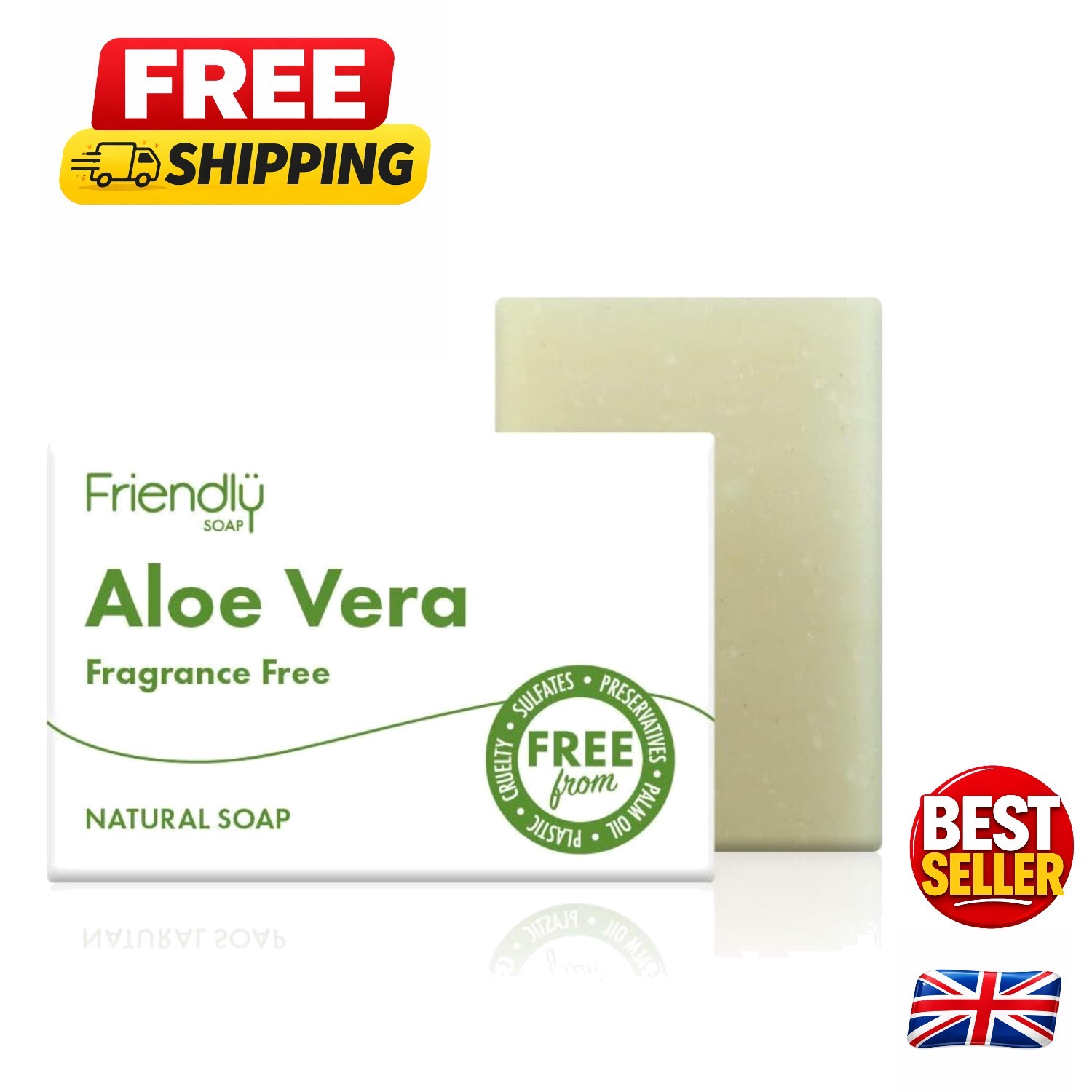 Fragrance-Free Aloe Vera Soap Bar 95g -  & Handcrafted for Sensitive Skin