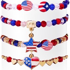 4th of July Patriotic Bracelets,Red White and Blue Beaded Stretch Bracelets