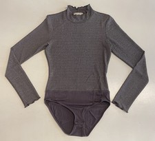 Altar d State Women Shimmer Long Sleeve Bodysuit Sz Small Gray Purple Mock Neck