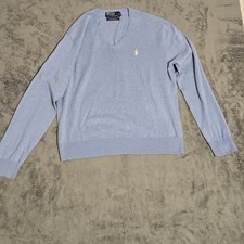 Polo Ralph Lauren V Neck Sweater Size Large Blue Silk Cashmere Preppy Office Lux