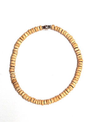 Vintage Coconut Shell Bracelet Tan Beige Beaded Bracelet 8'' Hawaiian Surfer GUC