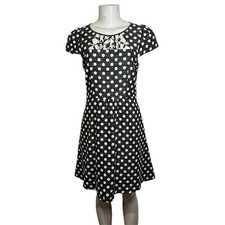 Anthropologie Maeve Polka Dot Fit Flare Dress Cap Sleeves Cage Summer Festival