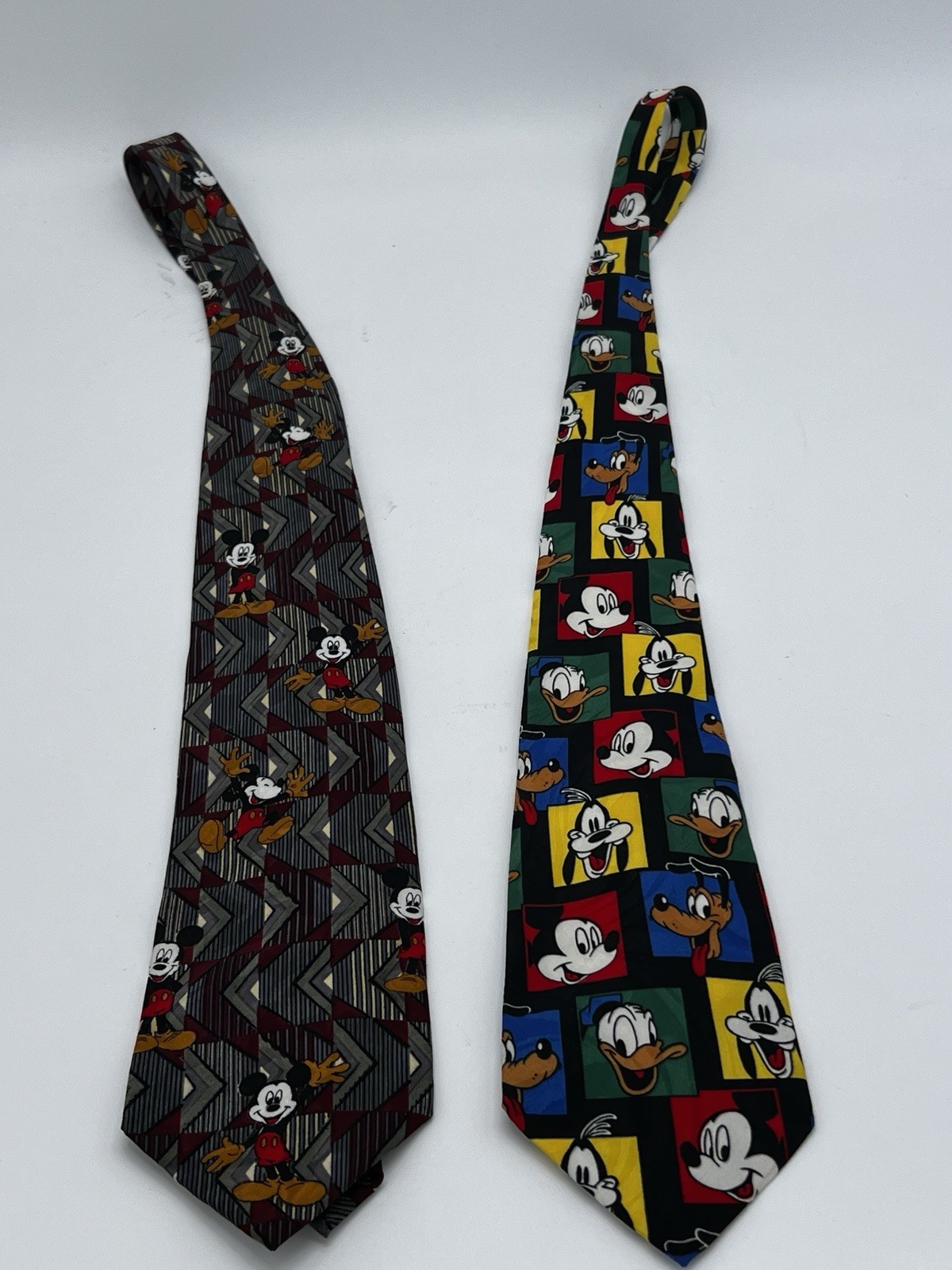 Vintage-Disney-Mickey-Unlimited-Ties-Lot-Of-2-Mickey-Pluto-Donald-1990s