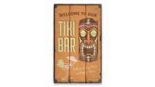 Welcome Tiki Bar Vintage Distressed Sign, Personalized Wood Sign