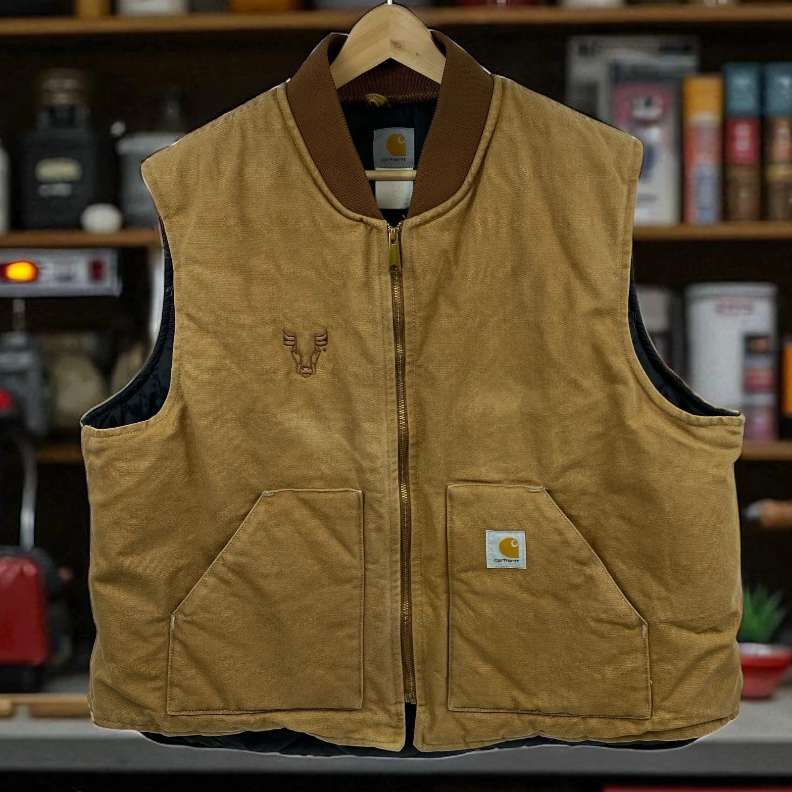 VTG Carhartt Quilt Lined Vest Mens 2XL Brown Duck Canvas Workwear Logo Look USA