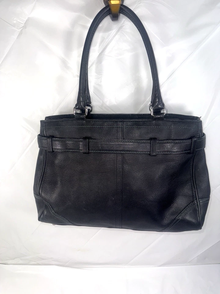 Bolso de mano Coach Hampton grande de cuero negro con cinturón de colección E050-8A71 Foto 3 de 4