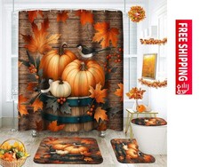 Fall Bathroom Sets with Shower Curtain and Rugs, Maple