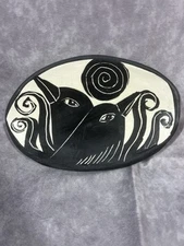 2 Black Birds Trinket Dish Pottery 7” X 4.5” Signed
