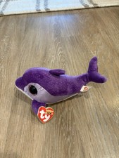 TY Flips the Sea Dolphin Purple beanie Boos Reg 6" Retired Sparkle eyes NWT