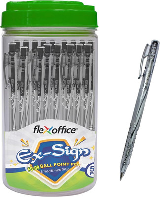 FLEXOFFICE Ballpoint Pens, Black Ink, 0.5Mm Fine Point, 50 Count Pack, Quick Smo
