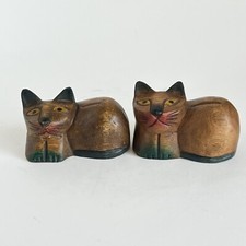 Vtg Folk Art Painted Carved Cats Kitten Wood Wooden Figurine Boho Whimsical