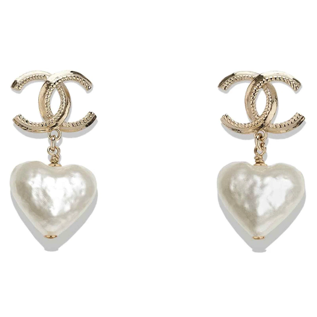 Chanel 2023 Strass CC Heart Drop Earrings