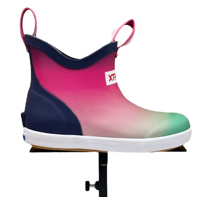 XTRATUF Youth Girls Waterproof Ankle Deck Boot Size 2Y Pink-Multicolor Pull-on