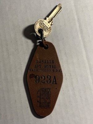 Lasalle Apt. Hotel Motel Room Key Fob & Key Washington D.C. #923A VERY RARE