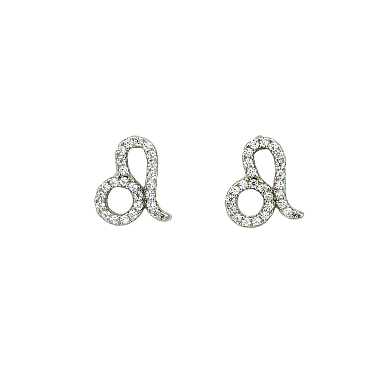 Sterling Silver Leo Zodiac Sign With CZ Earrings