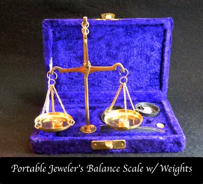Unused Vintage Portable Jeweler's Brass Pocket Balance Scale with Case & Weights