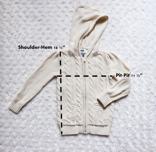 Old Navy 3D Cable Knit Zip Up Hoodie Sweater. Supreme Cream Color 100% Cotton 4T - Picture 3 of 7