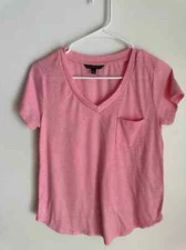 Signature Studio Women's S Pink V-Neck Pocket T-Shirt Short Sleeve Blouse Top
