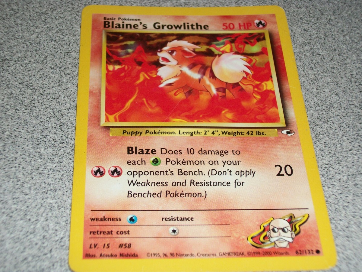blaine's growlithe pokemon card value Blaine's Growlithe - NM Near Mint - 62/132 Gym Heroes Pokemon Card