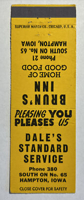 Vintage Matchbook Cover - Dale s Standard Service / Burn s Inn - Hampton, Iowa