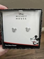 Disney Mickey Mouse Cubic Zirconia Silver Plated Stud Earrings - New in Box