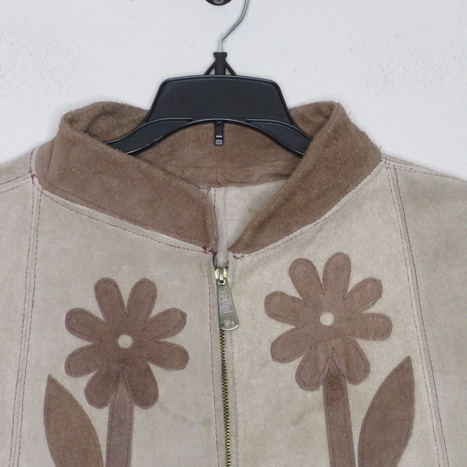 Capa frontal con cremallera floral de cuero gamuza de dos tonos para mujer años 60 NECESITA limpieza OS B63 Foto 2 de 4