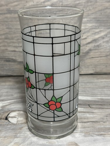 Vintage Set Of 6 , Libby Frosted Stained Coca - Cola Trademark Glasses Red Berri - Picture 6 of 10