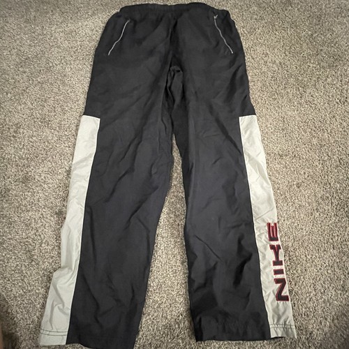 Nike Lined Swishy Warm Up Pants Spell Out Y2K Mens L Black VTG