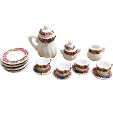 Dollhouse Decor Ceramic Flowers Garland 15Pcs Tea Set 1:12 Miniature Accessories
