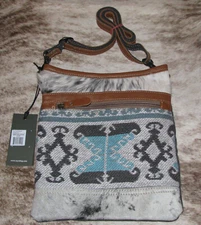 Myra #6193 "Isabela" Rug, Leather, Hairon, Canvas 9.5"x11" Crossbody Bag~Pockets